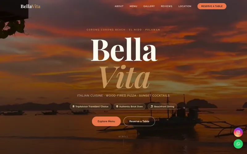 The Bella Vita website on a desktop screen