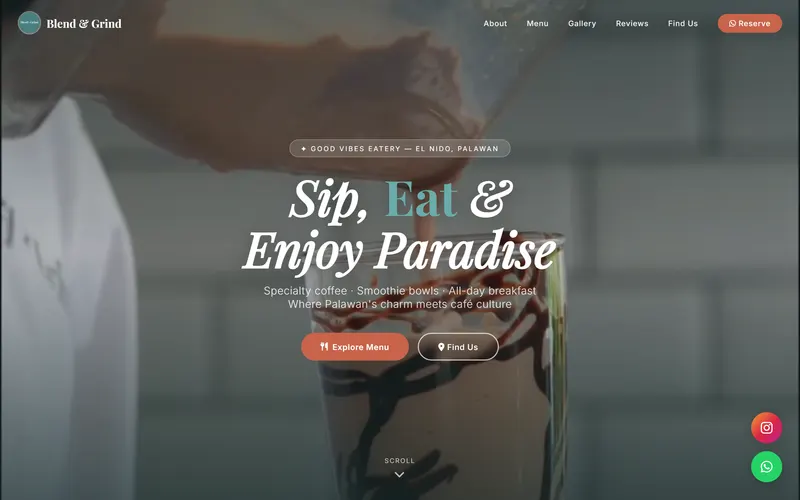 The Blend & Grind website on a desktop screen