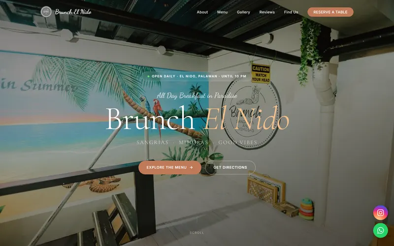 The Brunch El Nido website on a desktop screen