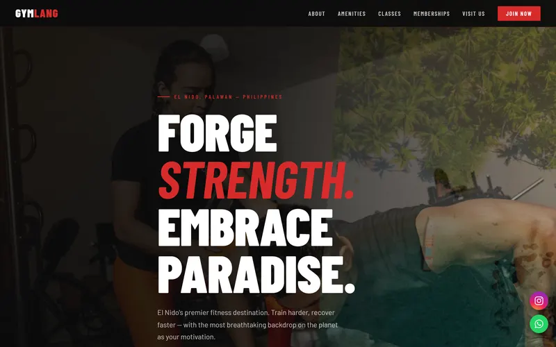 The Gym Lang website on a desktop screen