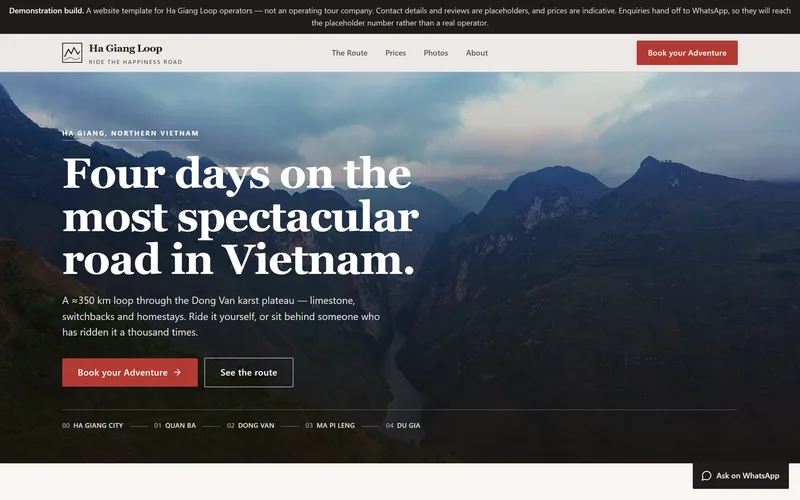 The Ha Giang Loop website on a desktop screen