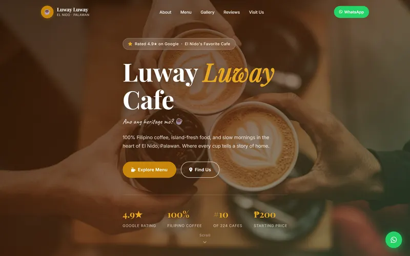 The Luway Luway Cafe website on a desktop screen