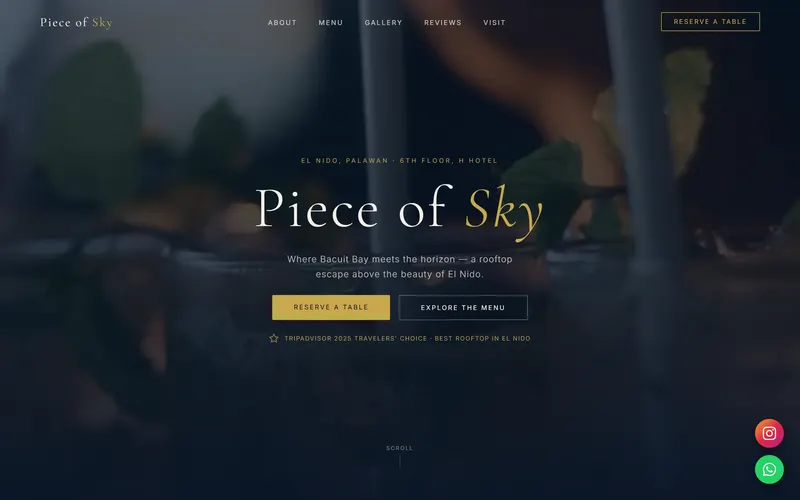 The Piece of Sky website on a desktop screen