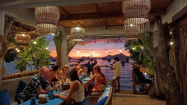 Bella Vita chandeliers and sunset