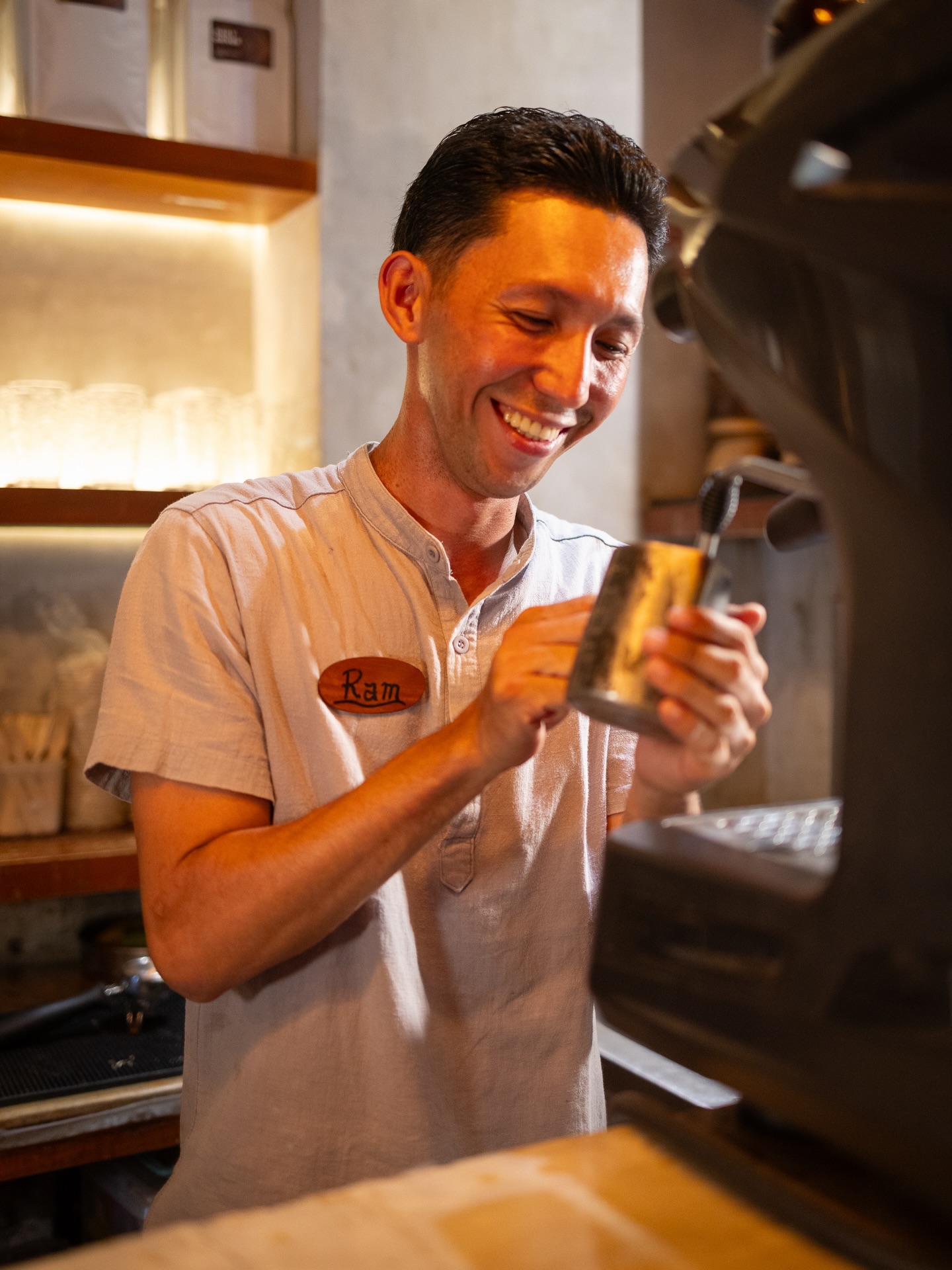 Barista Ram crafting coffee at Tales of the Islands El Nido