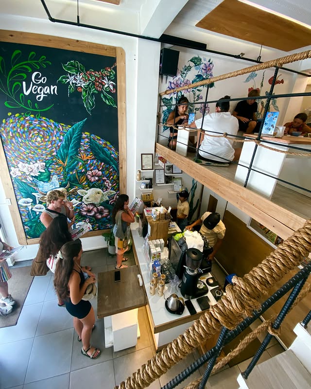 taste. El Nido café interior with Go Vegan mural